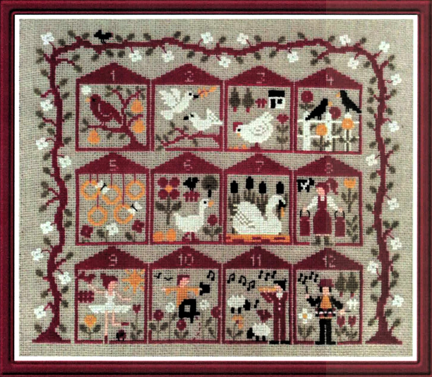 JP-PR19EN The 12 Days of Christmas cross stitch pattern from Jardin Prive