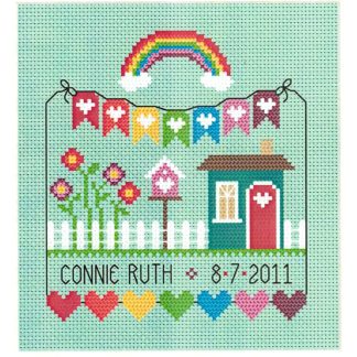 LDD-RAI Rainbow Birth Sampler cross stitch pattern by Little Dove Designs