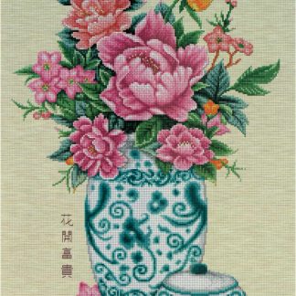 Peony in Vase cross stitch pattern from Pinn Stitch PN-LEA57B