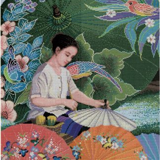 Thai Parasol Painting cross stitch pattern from Pinn Stitch PN-TD19