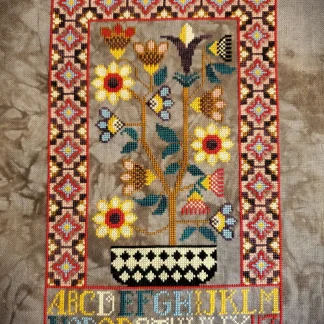 The Flower Pot Sampler cross stitch pattern from The Artsy Housewife AHW-TFP