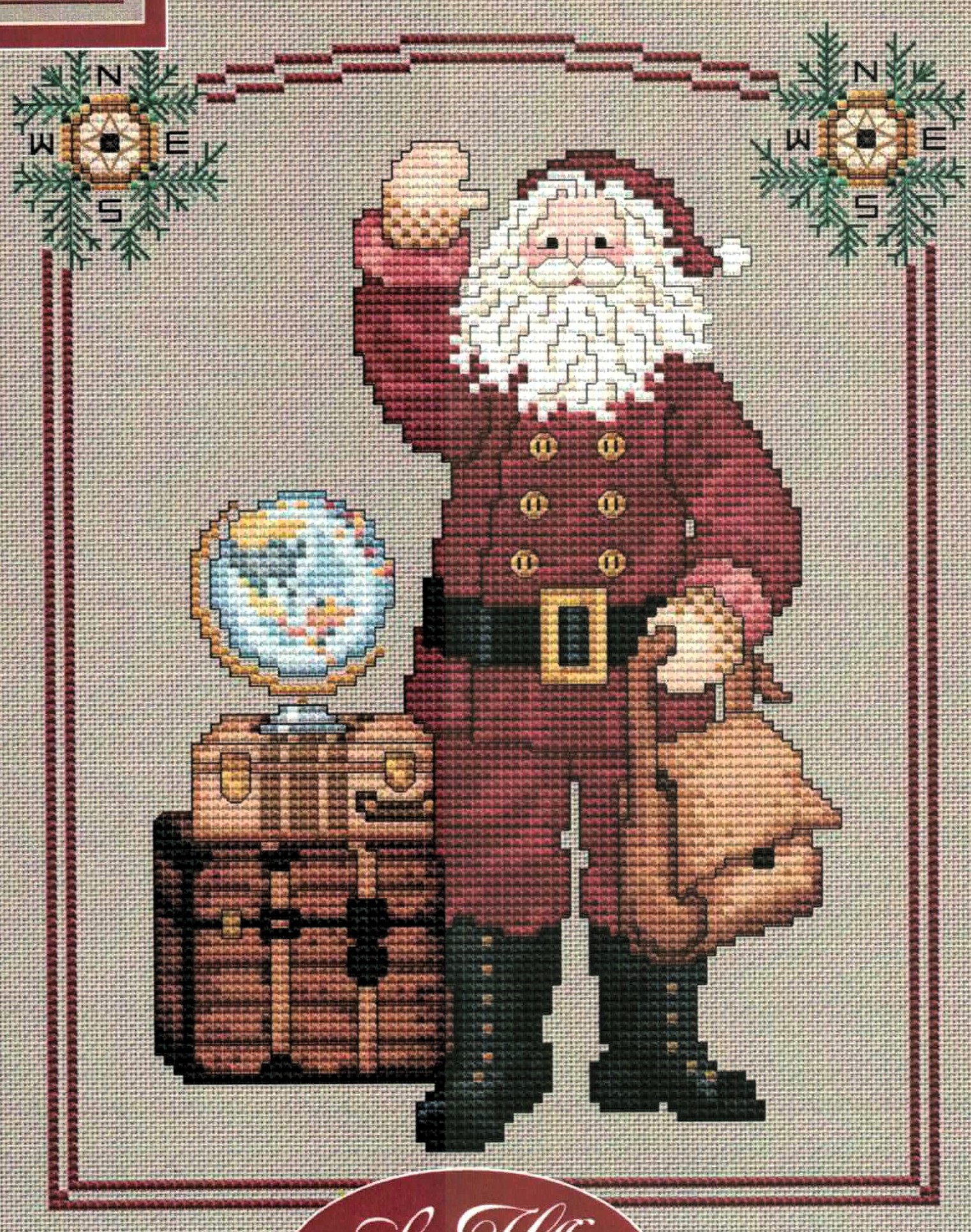 Traveling Santa cross stitch pattern from Sue Hillis Designs SHD-L236