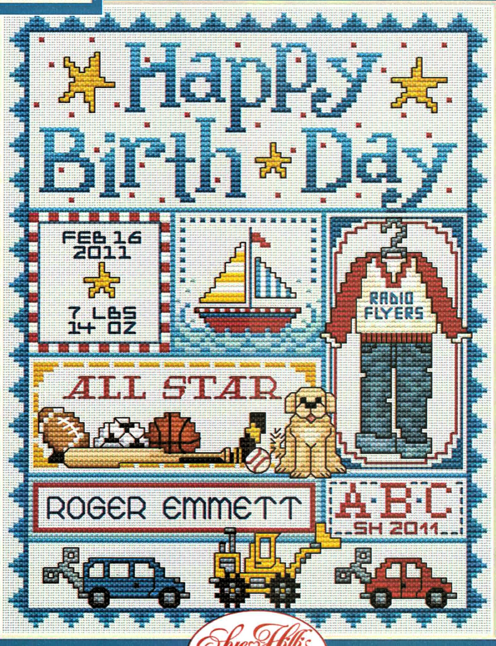 Happy Birth Day for Boys cross stitch pattern from Sue Hillis Designs SHD-L437