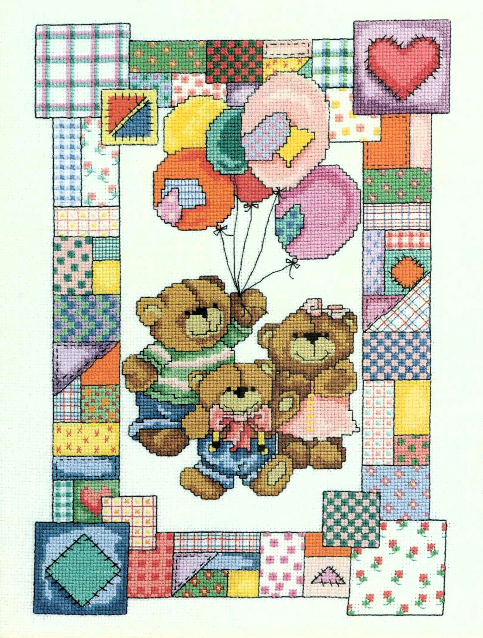 Patchwork Bears cross stitch pattern from StitchWorld SW-03219