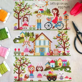 Let's Go on an Egg Hunt! cross stitch pattern from Tiny Modernist TM-LET