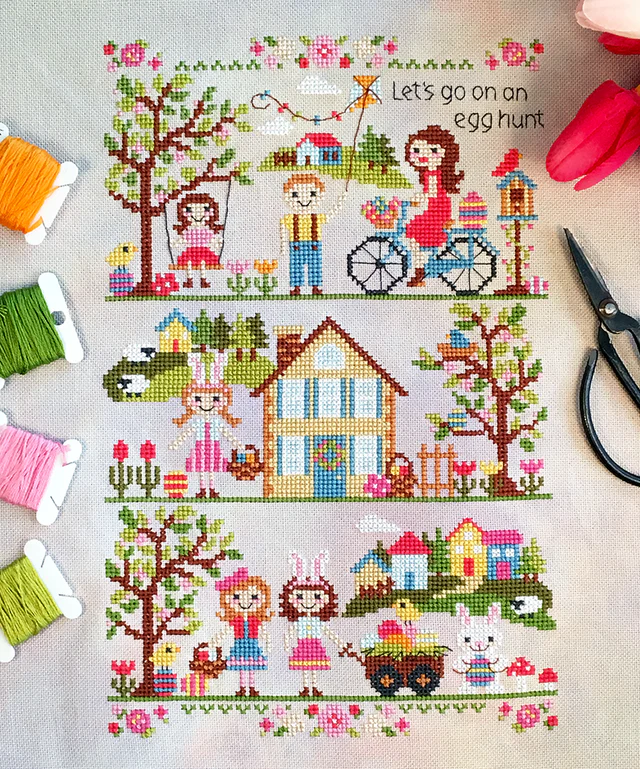 Let's Go on an Egg Hunt! cross stitch pattern from Tiny Modernist TM-LET