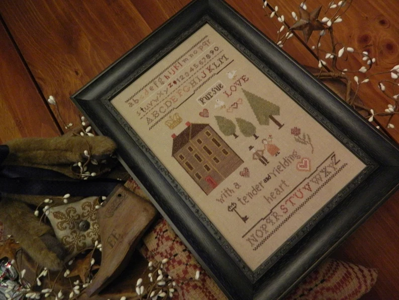 Pursue Love cross stitch pattern from Tree of Life Samplings TOL-PUR