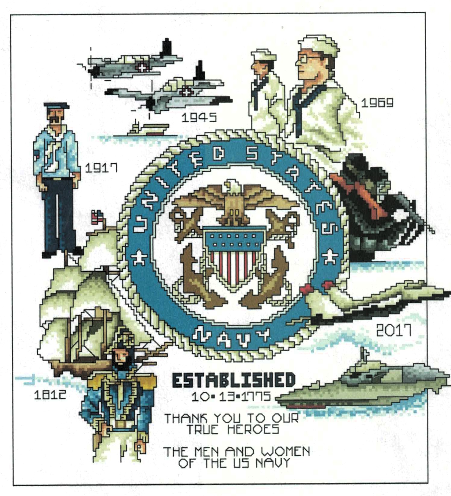 Navy cross stitch pattern from Vickery Collection VC-2312