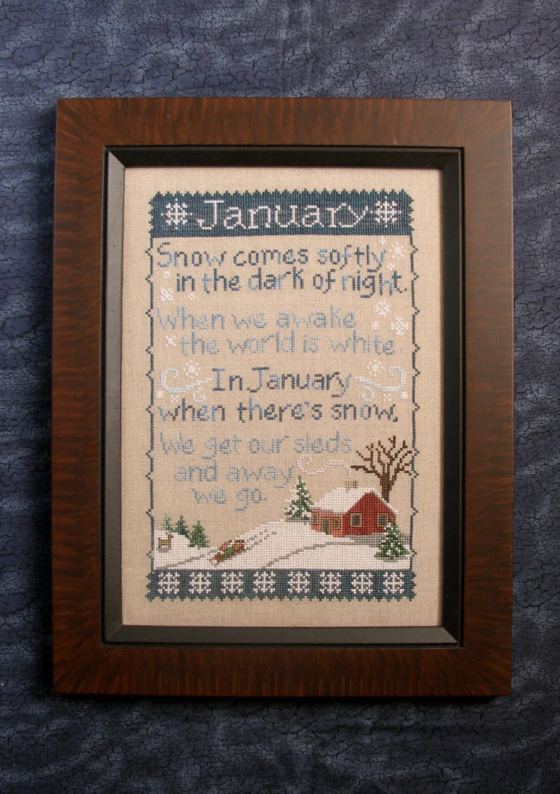 Monthly Sampler: January cross stitch pattern from Waxing Moon Designs WMD-135