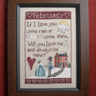 Monthly Sampler: February cross stitch pattern from Waxing Moon Designs WMD-136