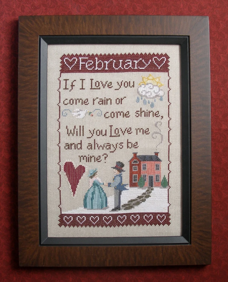 Monthly Sampler: February cross stitch pattern from Waxing Moon Designs WMD-136