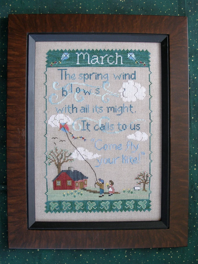 Monthly Sampler: March cross stitch pattern from Waxing Moon Designs WMD-137