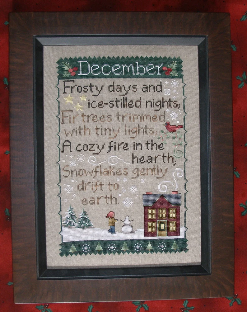 Monthly Sampler: December cross stitch pattern from Waxing Moon Designs WMD-156