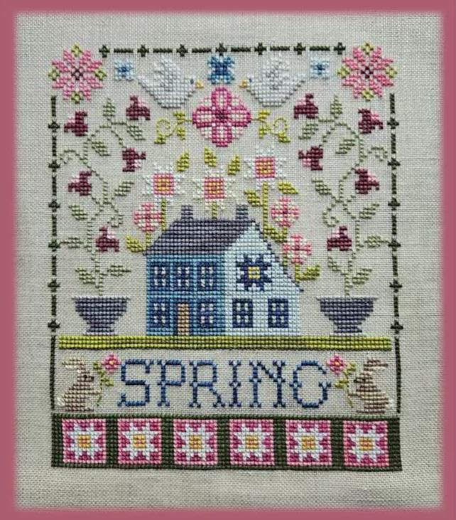 Spring Saltbox cross stitch pattern from Waxing Moon Designs WMD-236