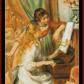 Two Girls at a Piano cross stitch pattern from Cross Stitch Collectibles XS-RE11