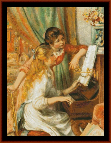 Two Girls at a Piano cross stitch pattern from Cross Stitch Collectibles XS-RE11