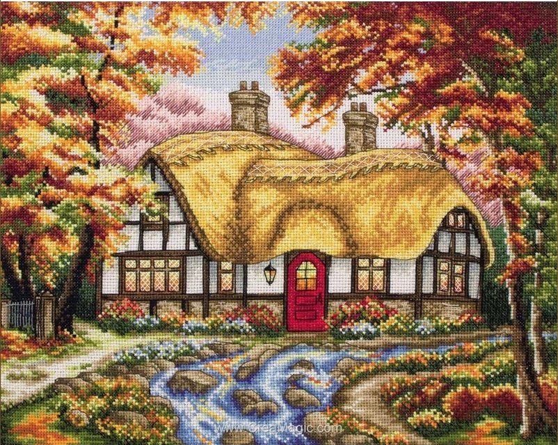 The Autumn Cottage cross stitch kit from Anchor ANC-PCE746