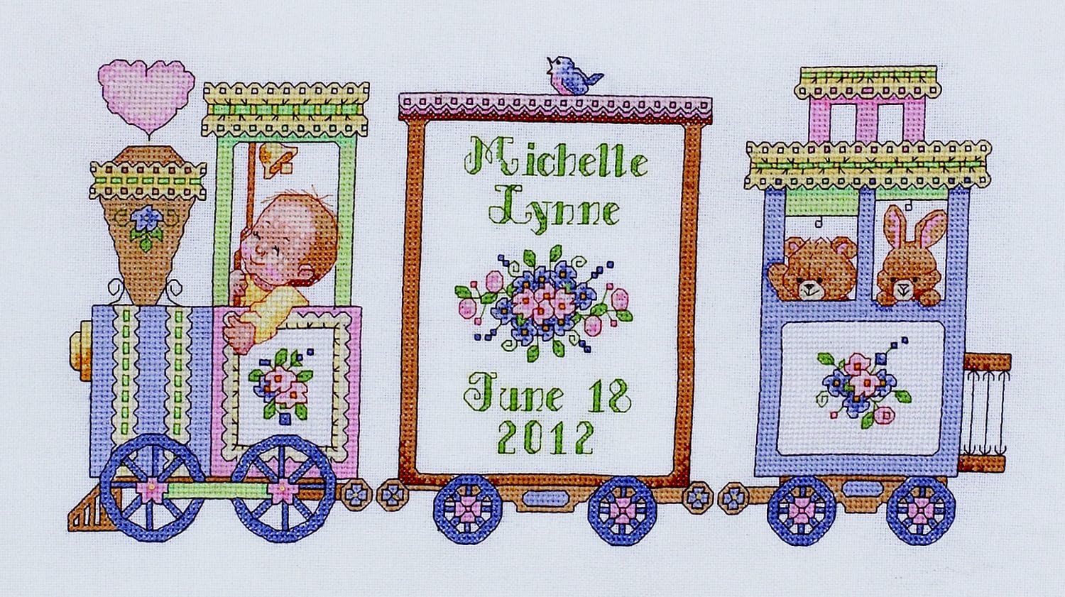 Choo Choo Train Birth Record cross stitch kit from Bucilla BU-45708