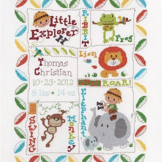 Little Explorer Birth Record cross stitch kit from Bucilla BU-45716
