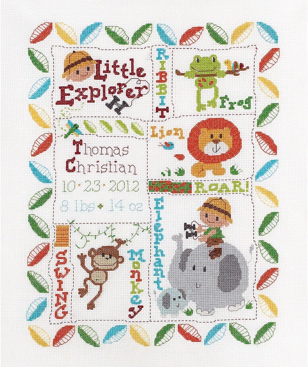 Little Explorer Birth Record cross stitch kit from Bucilla BU-45716