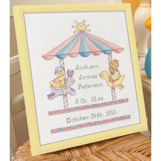 Little Carousel Birth Record cross stitch kit from Bucilla BU-45934
