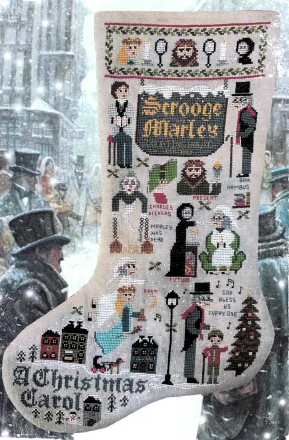 Christmas Carol Stocking cross stitch pattern from Fairy Wool in the Wood FWW-CHR