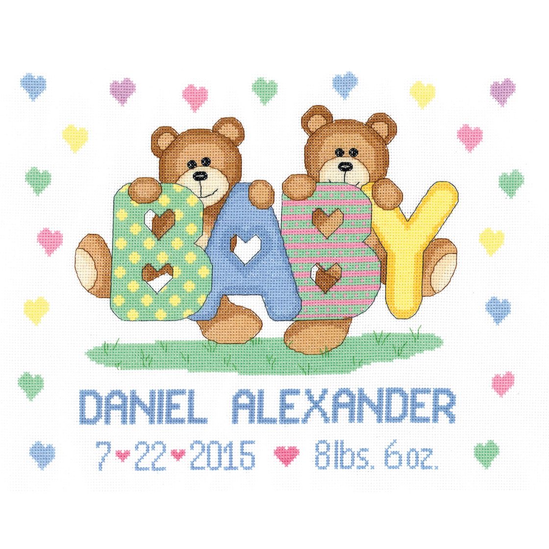 Teddy Baby Birth Announcement cross stitch kit from Janlynn JL-0211785