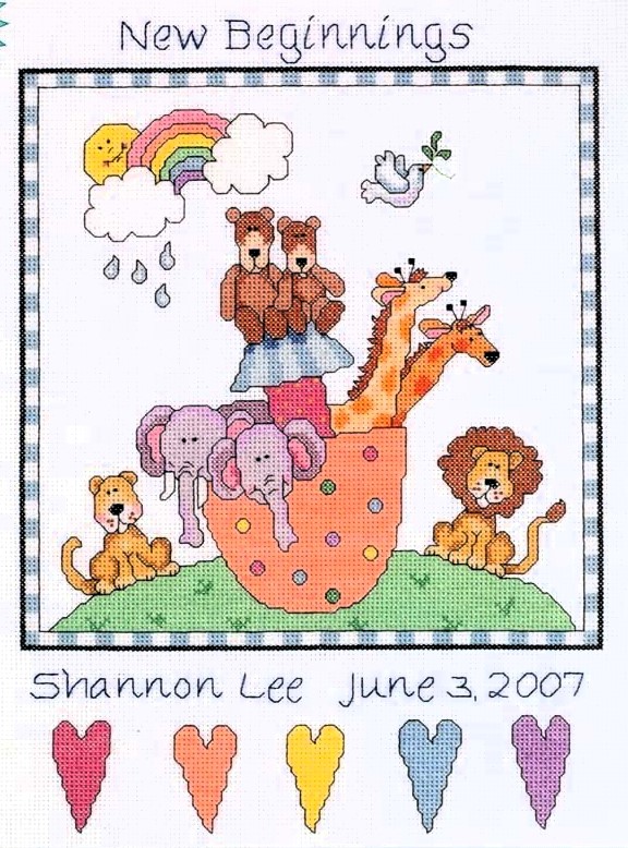 Noah's Ark Birth Announcement cross stitch kit from Janlynn JL-0230496