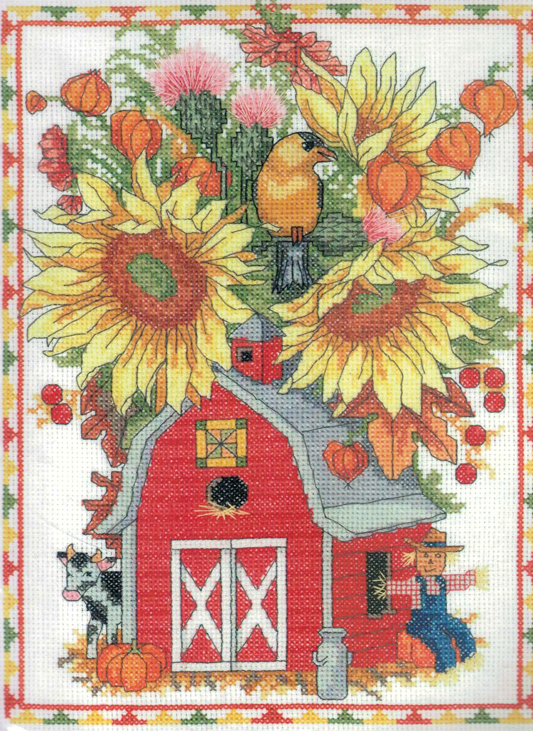 Barn Birdhouse Bouquet cross stitch kit from Janlynn JL-0530400