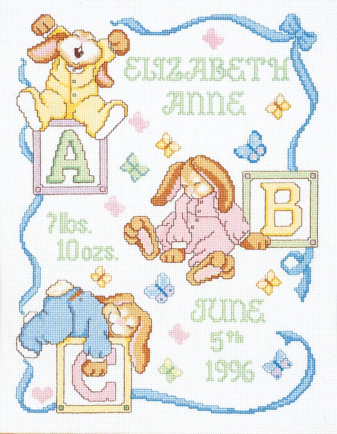 Sleepy Bunnies Birth Announcement cross stitch kit from Janlynn JL-0540048