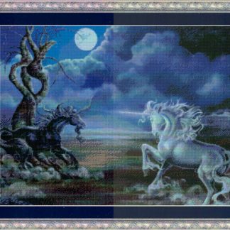 Battle of the Unicorns cross stitch pattern from Kustom Krafts KK-AF004