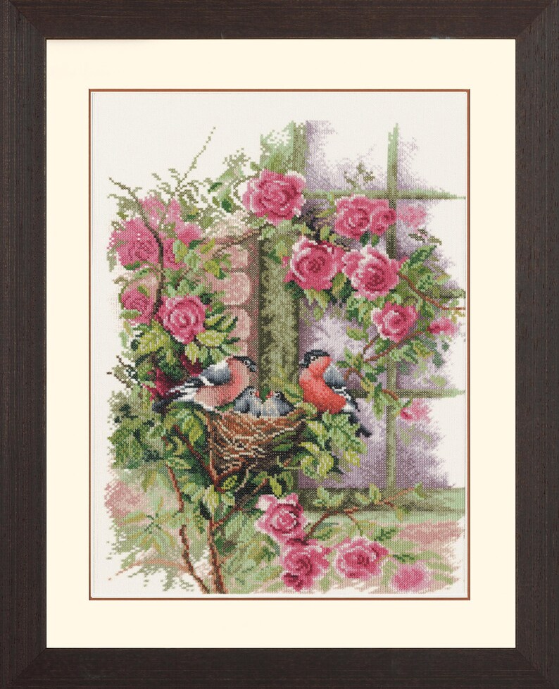 Nesting Birds in Rambler Rose cross stitch kit from Lanarte LAN-34808
