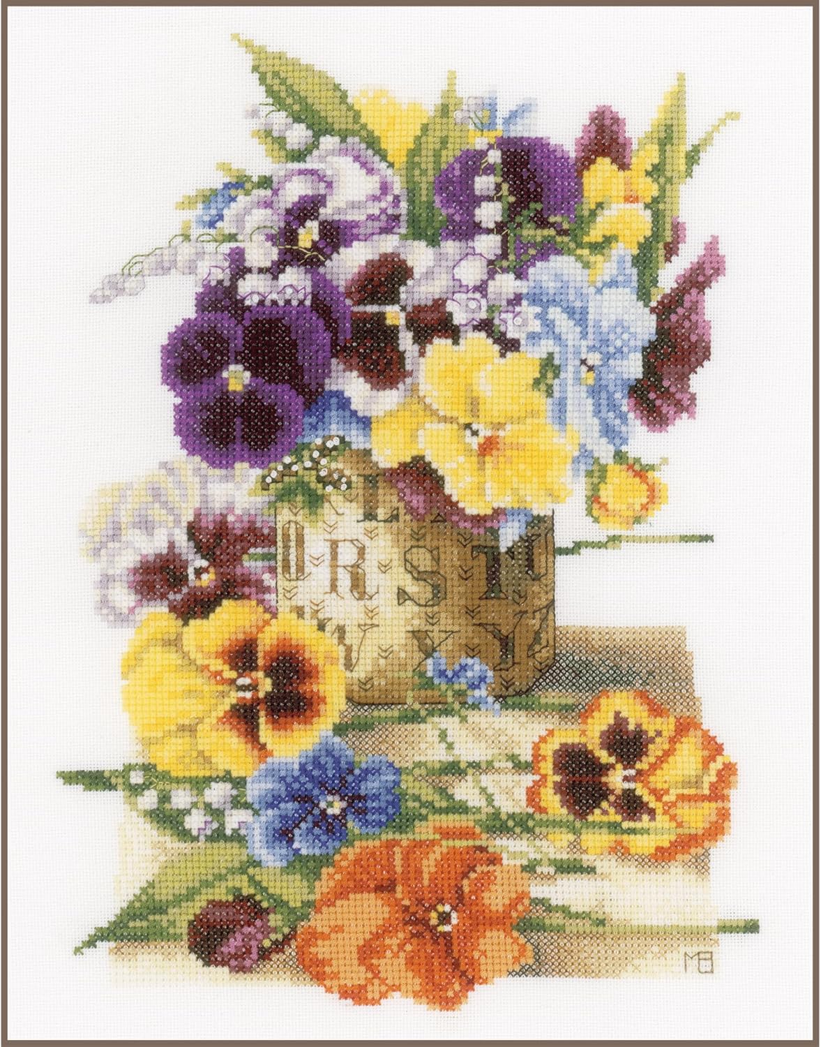 Pot of Pansies cross stitch kit from Lanarte LAN-PN0154463