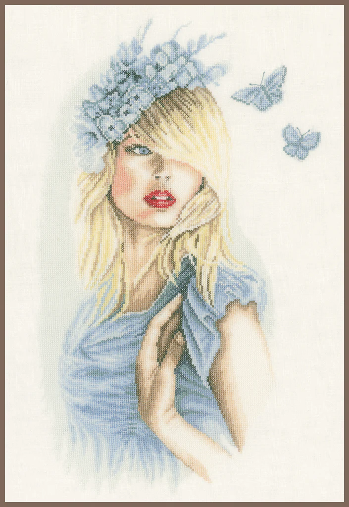 Blue Butterflies cross stitch kit from Lanarte LAN-PN0155691