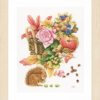 Squirrel with Autumn Basket cross stitch kit from Lanarte LAN-PN0156940
