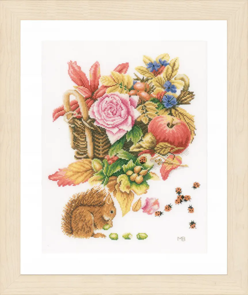 Squirrel with Autumn Basket cross stitch kit from Lanarte LAN-PN0156940