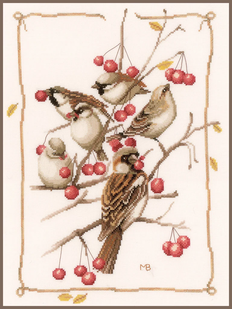 Sparrow with Red Berries cross stitch kit from Lanarte LAN-PN0162298