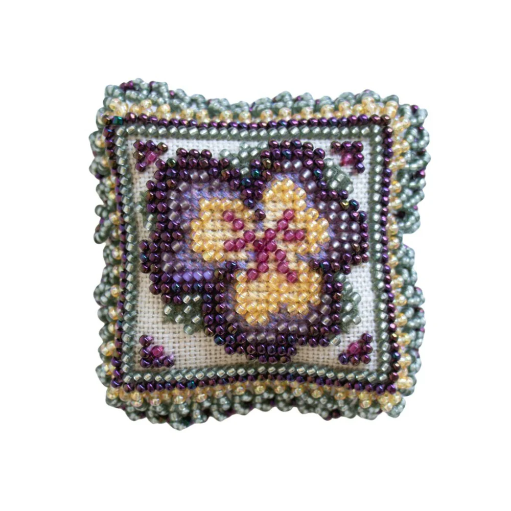 Pansy Petals Beaded Pin Pillow cross stitch bead kit from Mill Hill MH-BPP3
