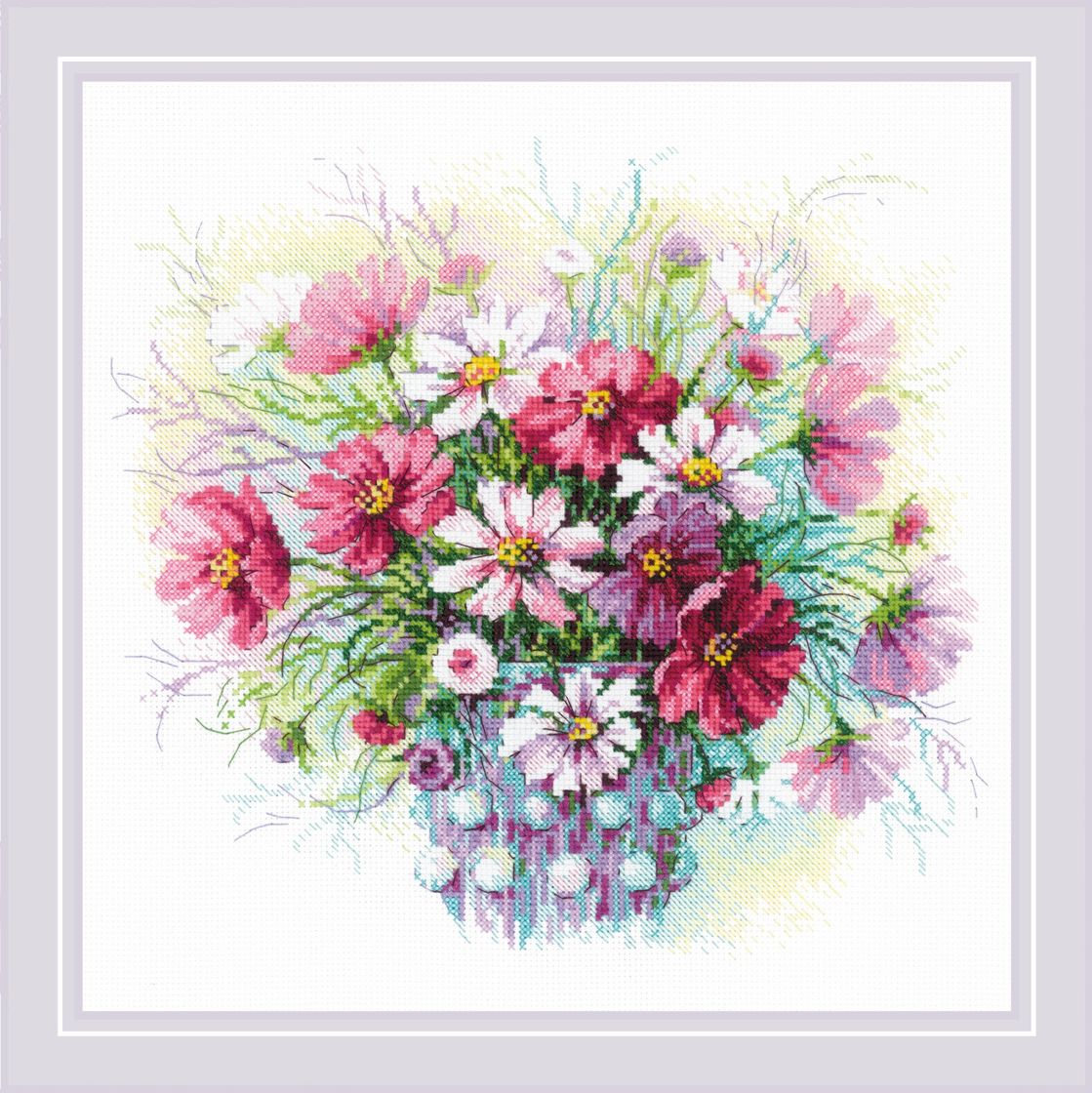 Watercolor Cosmos cross stitch kit from Riolis RL-2228