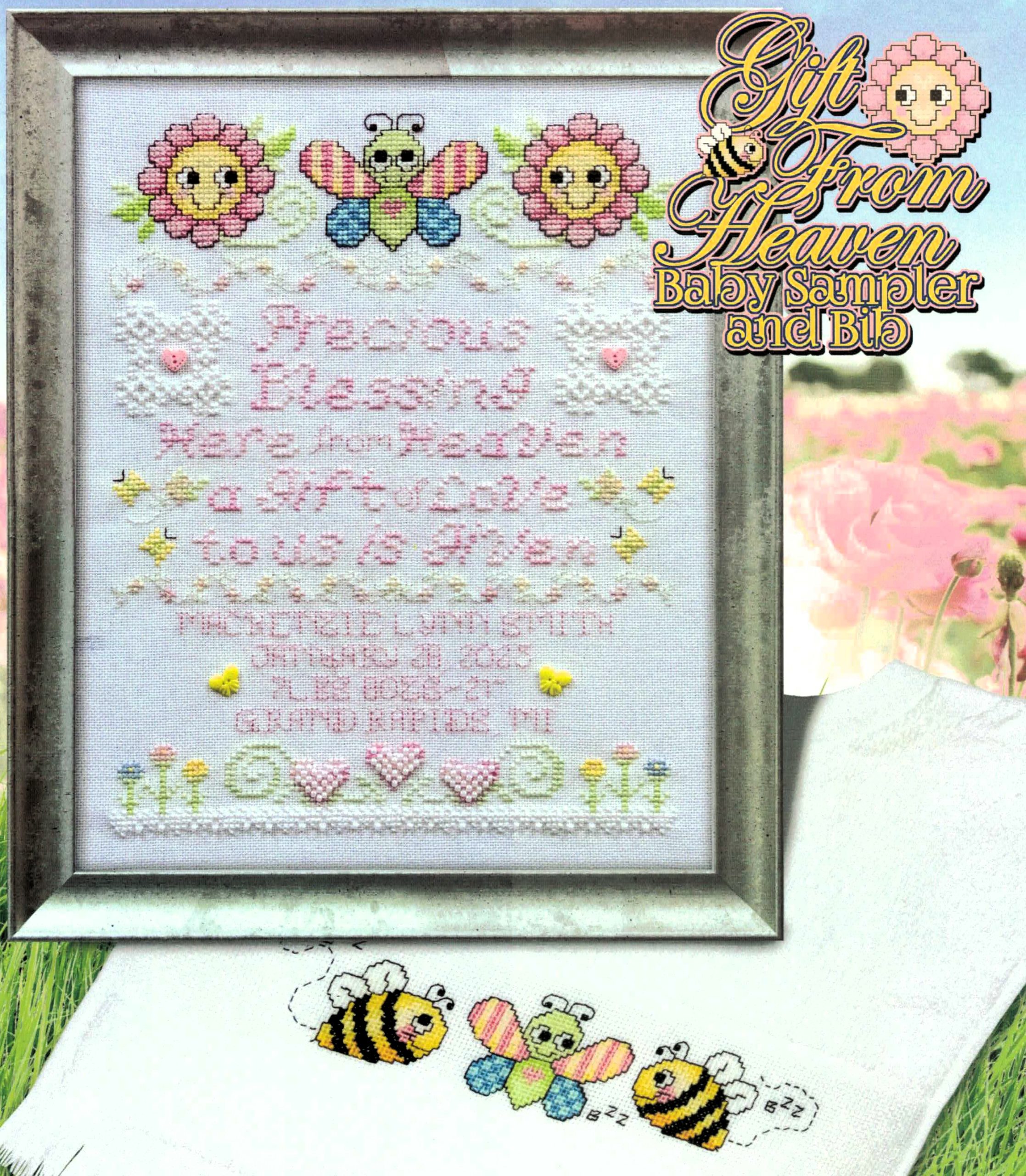 Gift From Heaven Baby Sampler and Bib
