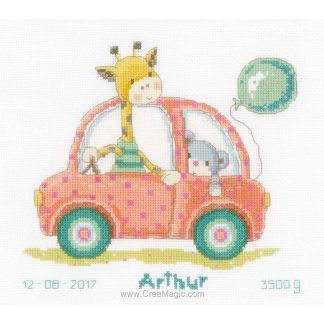 Roadtrip with Giraffe and Bear cross stitch kit from Vervaco VER-PN0151908