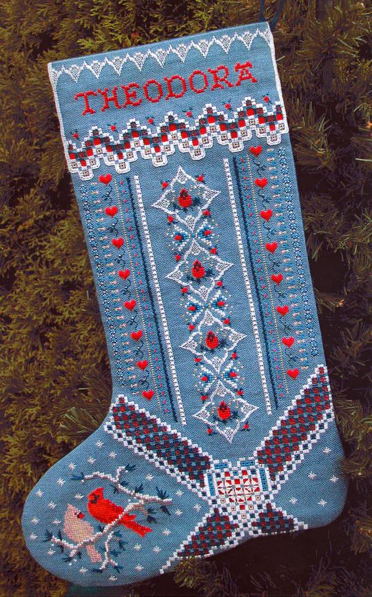 Christmas Cardinal Stocking cross stitch pattern from The Victoria Sampler VS-049