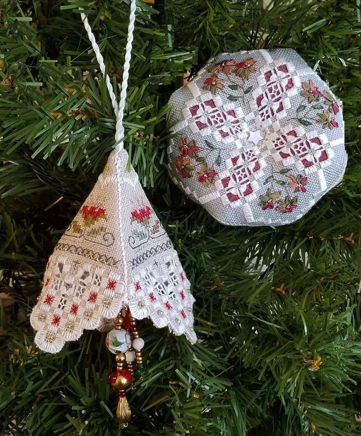 Poinsettia Tuffet and Tudor Tassel cross stitch pattern from The Victoria Sampler VS-240