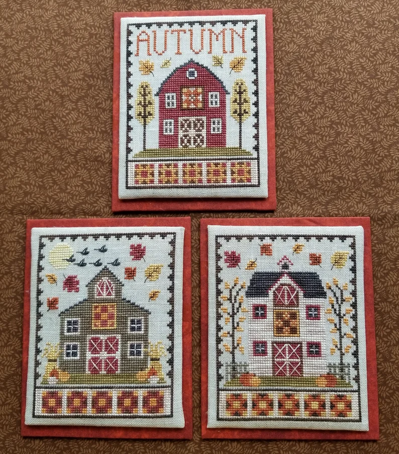 Autumn Barn Trio cross stitch pattern from Waxing Moon Designs WMD-219