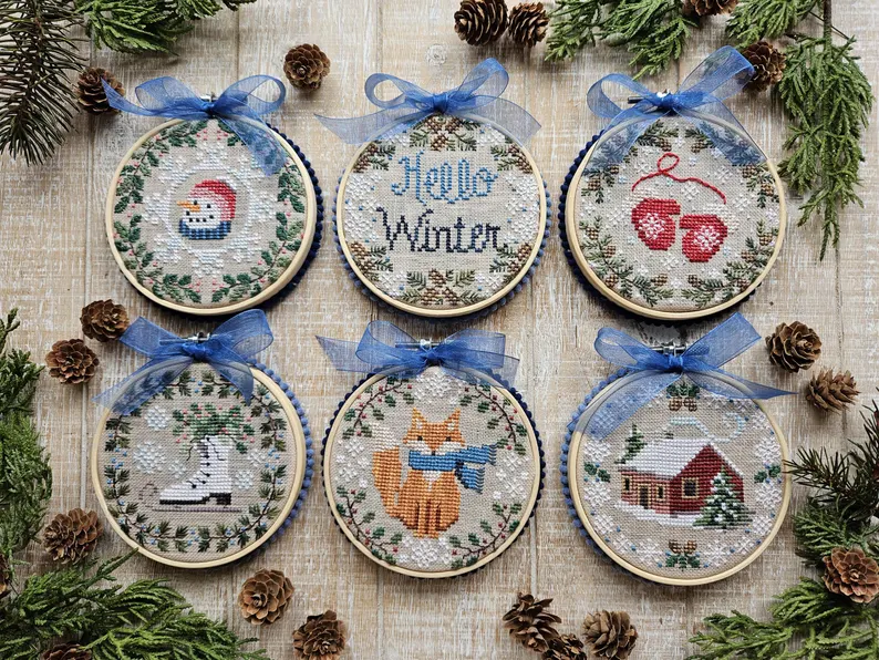 Winter Mini-Rounds cross stitch pattern from Waxing Moon Designs WMD-235