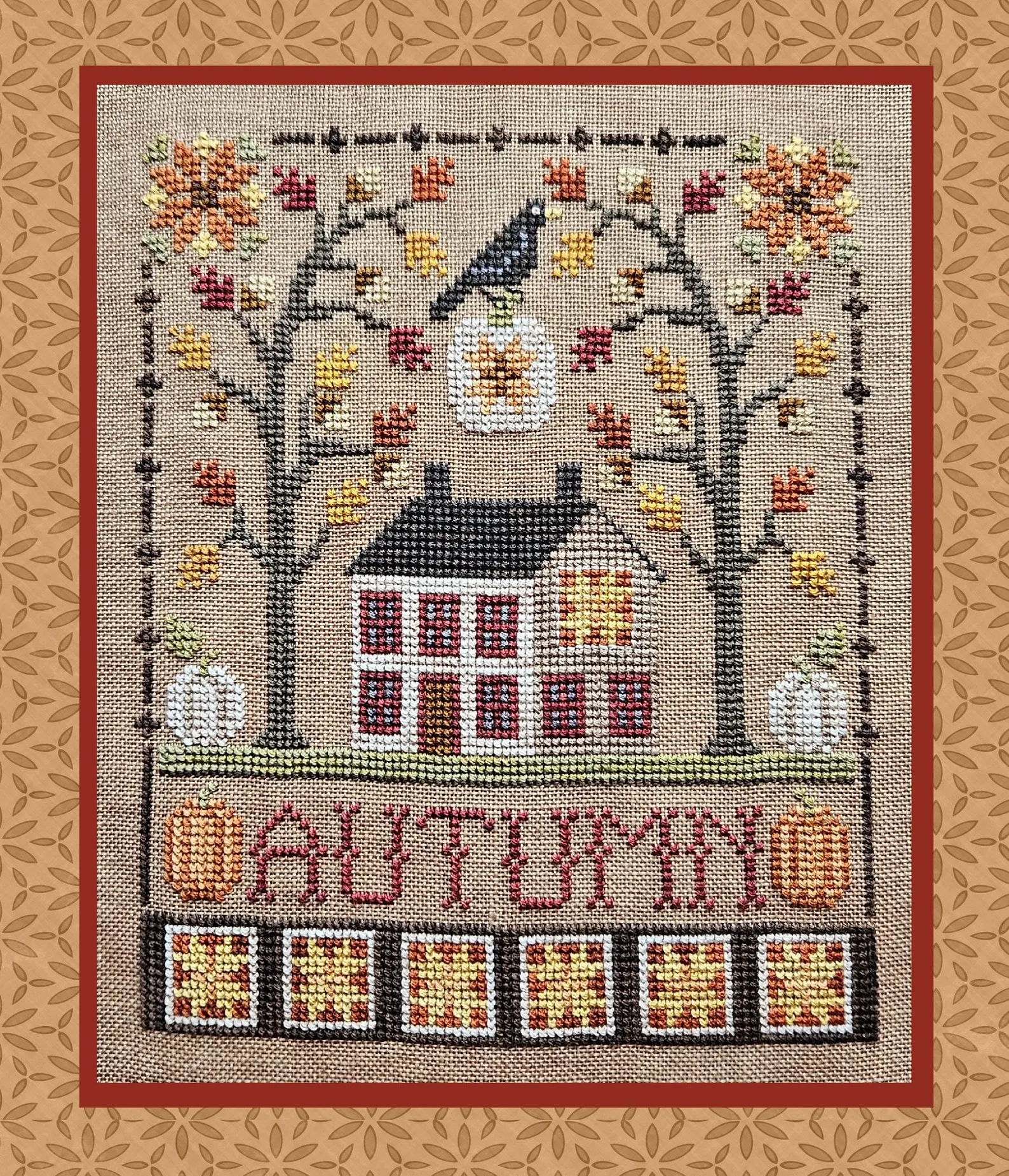 Autumn Saltbox cross stitch pattern from Waxing Moon Designs WMD-239