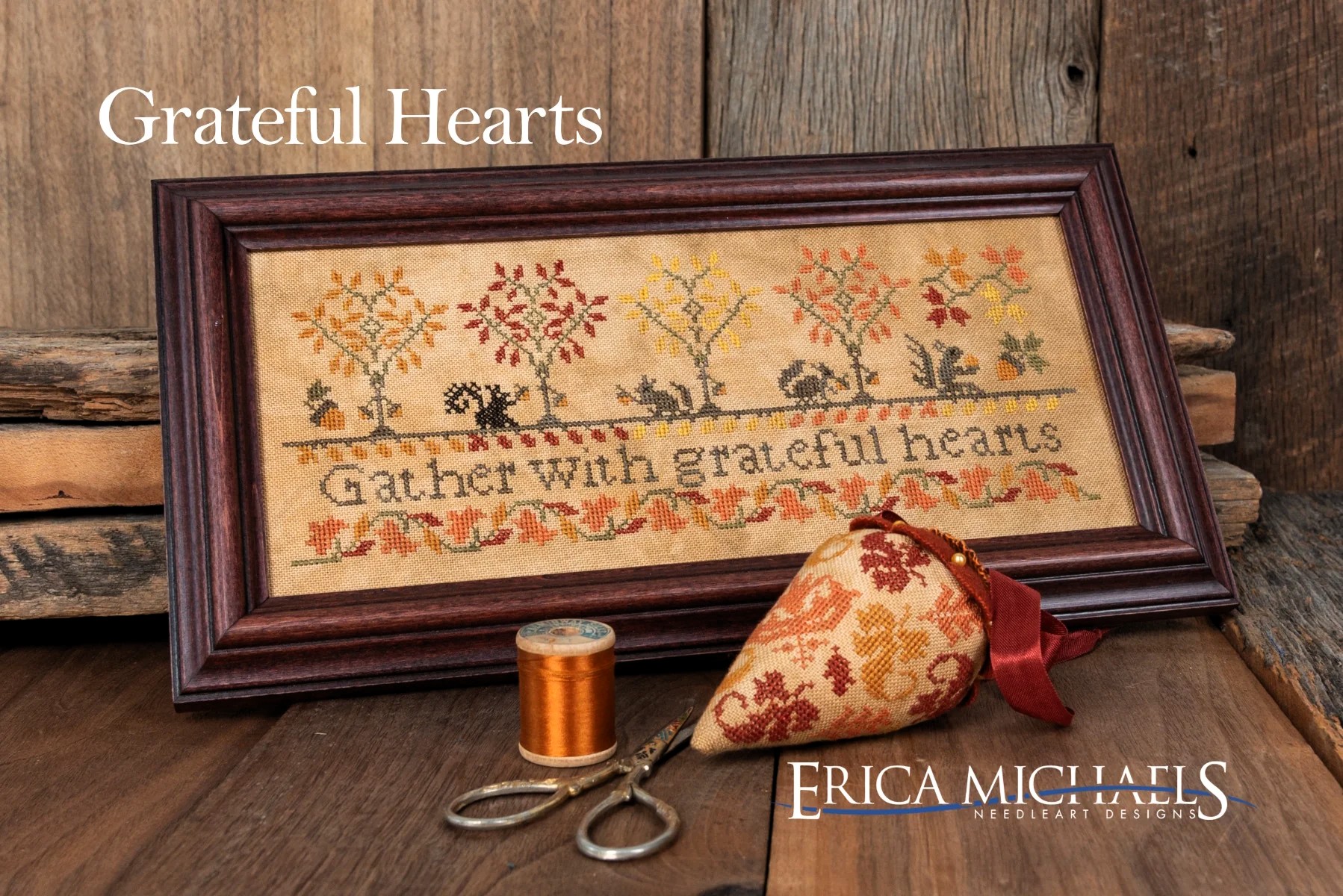 Grateful Hearts cross stitch pattern from Erica Michaels Designs EMD-GRA